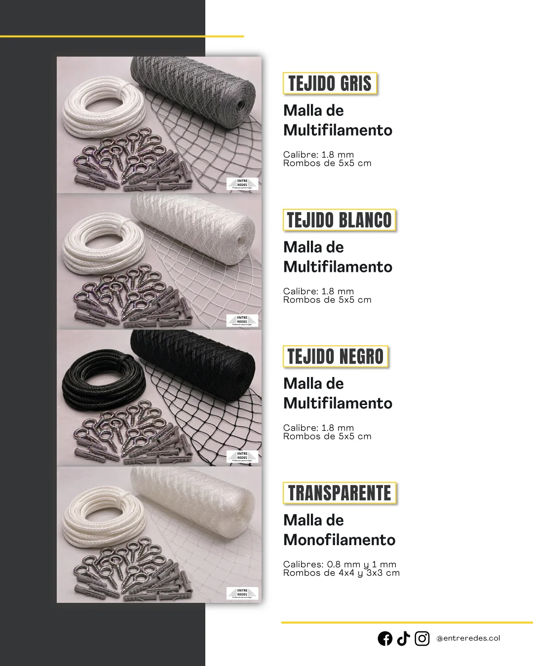 Componentes del kit de autoinstalación de mallas